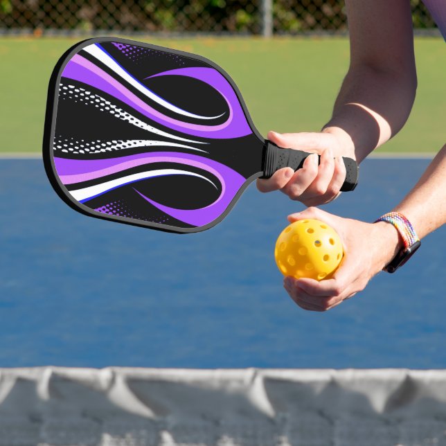 Abstract purple White and Black Curve Pickleball Paddle (Insitu)