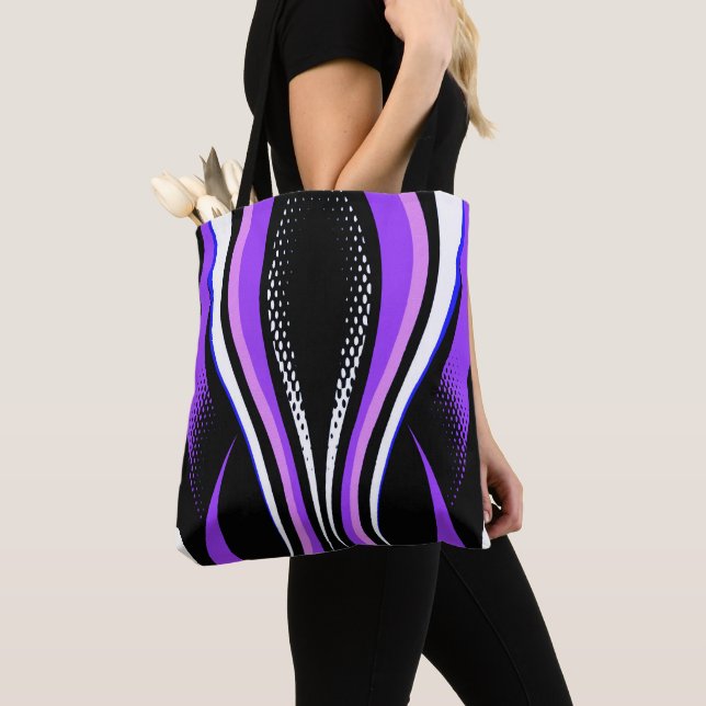 Abstract Purple White and Black Curve Tote Bag (Close Up)