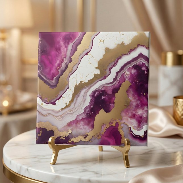 Abstract Purple White & Gold Agate Geode Marble Ceramic Tile (Creator Uploaded)