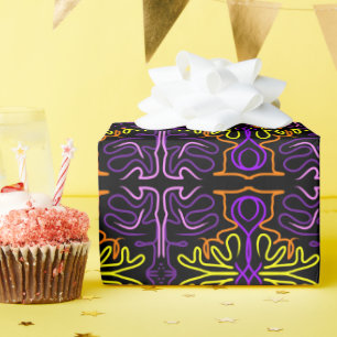 Abstract purple, yellow, orange and pink design wrapping paper