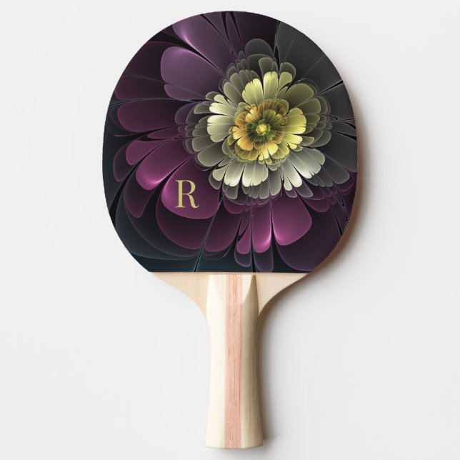 Abstract Purpur Khaki Grey Fractal Flower Monogram Ping Pong Paddle (Front)