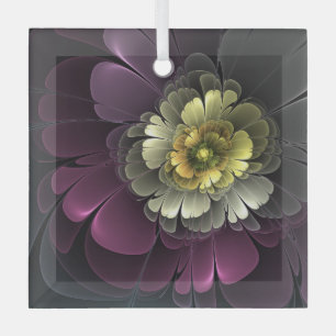 Abstract Purpur Khaki Grey Fractal Flower Square Glass Tree Decoration
