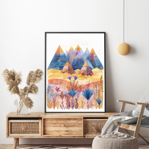 Abstract Pyramids Colourful Desert Wall Art