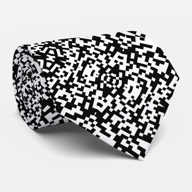 Abstract QR Code Modern Black And White Pattern Tie (Rolled)