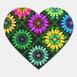 Abstract Radiant Flowers with Surreal Blooms Heart Sticker
