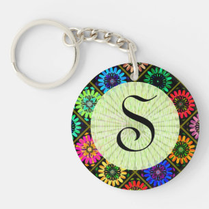 Abstract Radiant Flowers with Surreal Blooms Key Ring