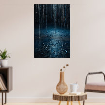 Abstract Rain Poster – Silver  Blue Wall Art