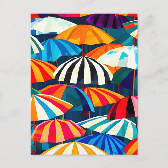 Abstract Rainbow Beach Umbrella Announcement Postcard (Front)