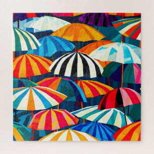 Abstract Rainbow Beach Umbrella Jigsaw Puzzle