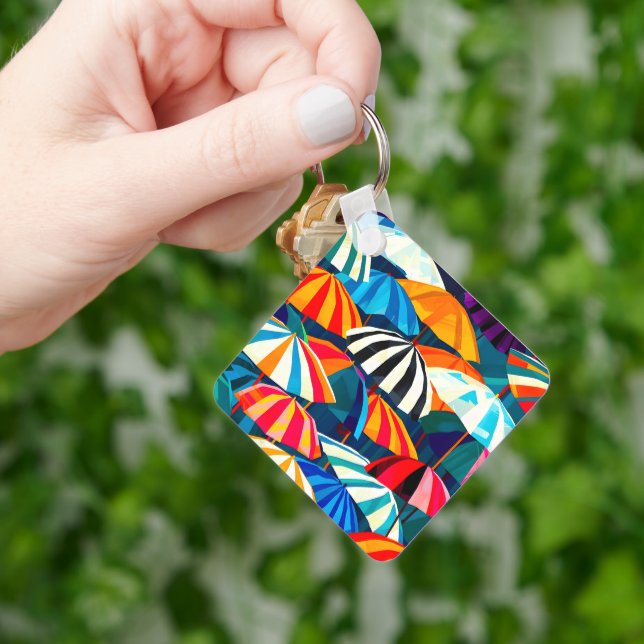 Abstract Rainbow Beach Umbrella Key Ring (Hand)