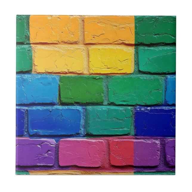 Abstract Rainbow Brick Pattern Ceramic Tile (Front)