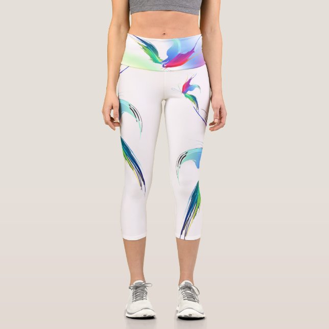 Abstract Rainbow Butterfly Paint Splatter Capri Leggings (Front)