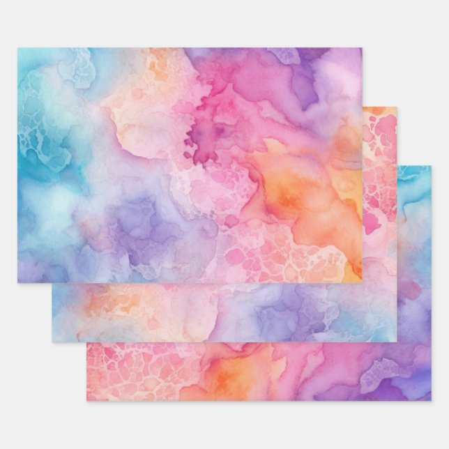 Abstract Rainbow Clouds Watercolour  Wrapping Paper Sheet (Set)