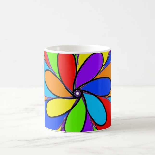 Abstract rainbow colored flower design coffee mug (Center)