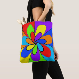 Abstract rainbow colored flower design tote bag