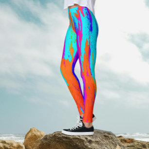 Abstract Rainbow Colour Brush Stroke Paint Pattern Leggings