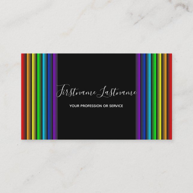 Abstract rainbow colour lines calligraphy business card (Front)