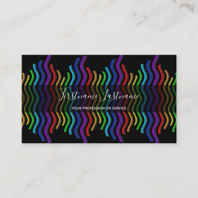 Abstract rainbow colour waves calligraphy business card (Front)