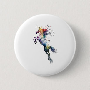 Abstract rainbow coloured watercolor of an unicorn 6 cm round badge