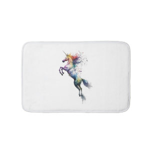 Abstract rainbow coloured watercolor of an unicorn bath mat