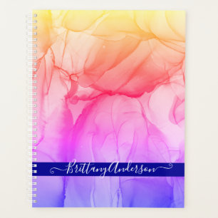 Abstract Rainbow Colours Alcohol Ink Art Business Planner