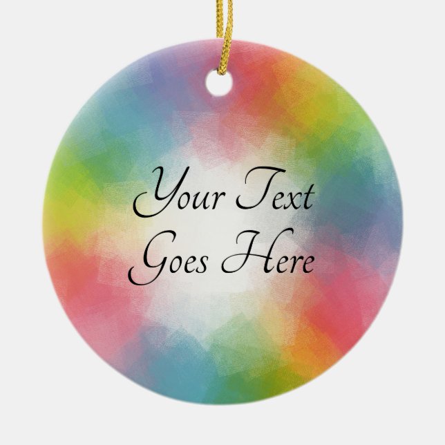 Abstract Rainbow Colours Template Modern Script Ceramic Ornament (Front)