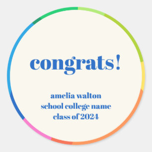 Abstract Rainbow Custom Graduation Congratulations Classic Round Sticker