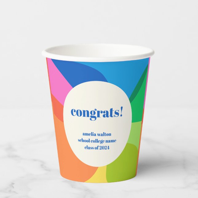Abstract Rainbow Custom Graduation Congratulations Paper Cups (Front)