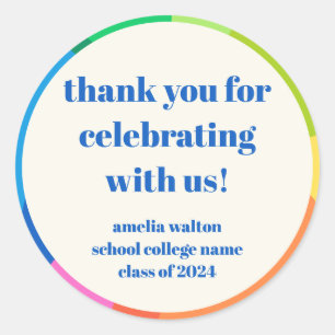 Abstract Rainbow Custom Graduation Party Thank You Classic Round Sticker