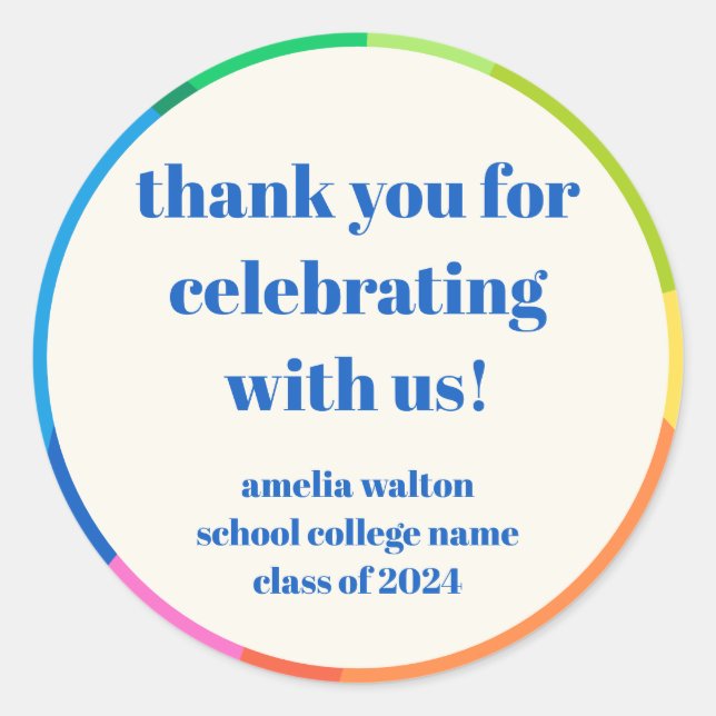 Abstract Rainbow Custom Graduation Party Thank You Classic Round Sticker (Front)