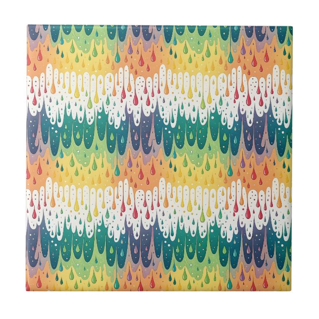 Abstract Rainbow Drip Colourful Liquid Pattern Art Ceramic Tile (Front)