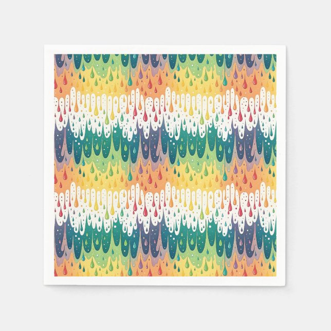 Abstract Rainbow Drip Colourful Liquid Pattern Art Napkin (Front)