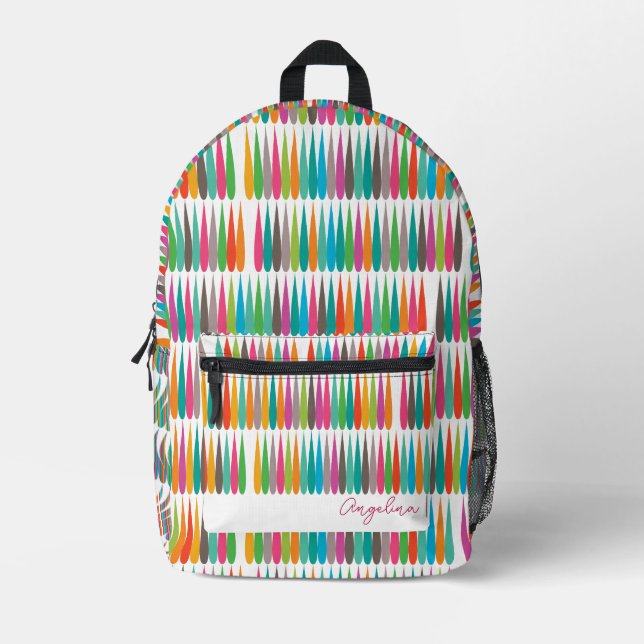 Abstract rainbow drops pattern Custom Name Printed Backpack (Front)