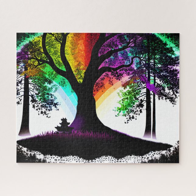 Abstract Rainbow Eucalyptus Forest Tree Jigsaw Puzzle (Horizontal)