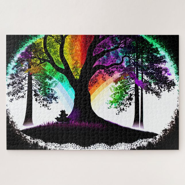 Abstract Rainbow Eucalyptus Tree White Background Jigsaw Puzzle (Horizontal)