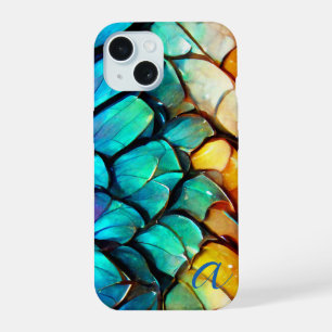 Abstract Rainbow Fish Scales Monogrammed Luxury iPhone 15 Case