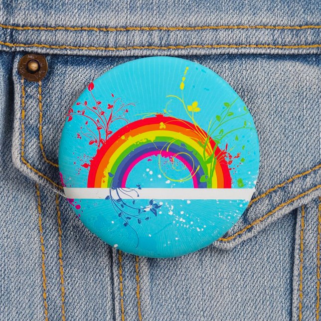 Abstract Rainbow Floral Swirls and Paint Splatter  6 Cm Round Badge (Creator Uploaded)