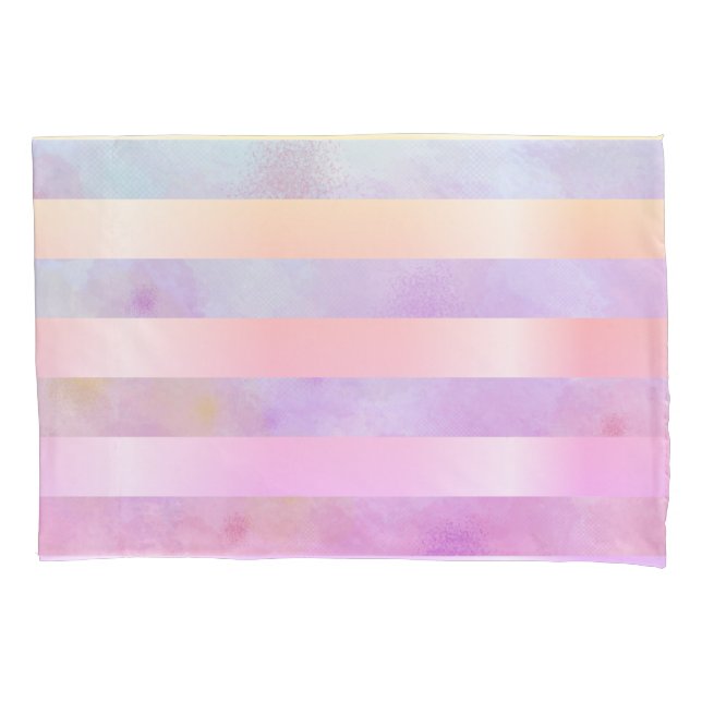 Abstract Rainbow Flowers Stripes in Watercolor Pillowcase (Front)