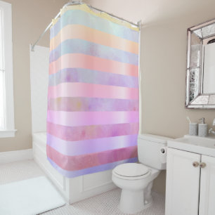 Abstract Rainbow Flowers Stripes in Watercolor Shower Curtain