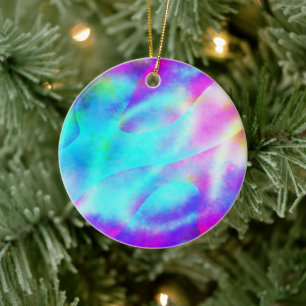 Abstract Rainbow Flowing Stripe Design Ceramic Ornament