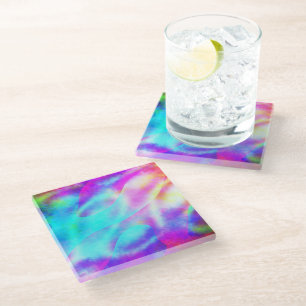 Abstract Rainbow Flowing Stripe Design Glass Coaster