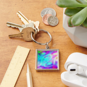 Abstract Rainbow Flowing Stripe Design Key Ring
