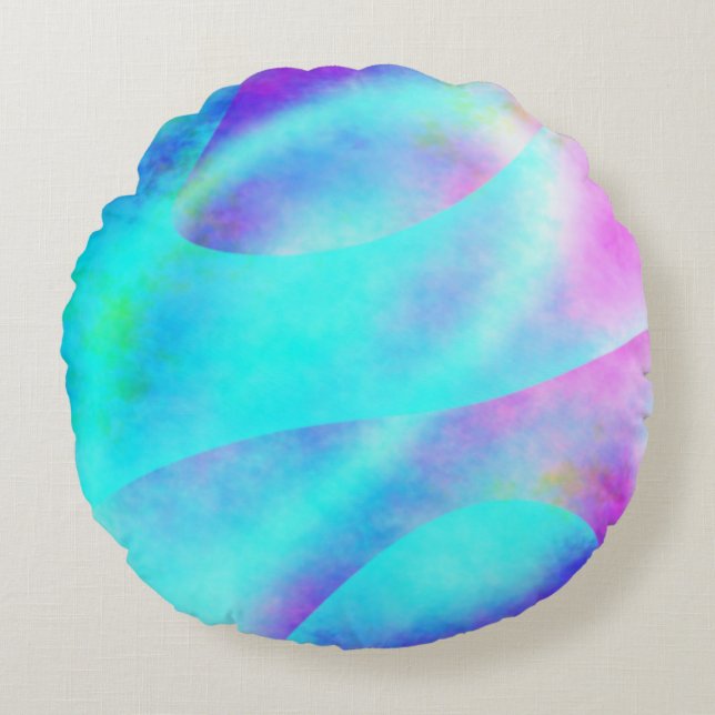 Abstract Rainbow Flowing Stripe Design Round Cushion (Front)