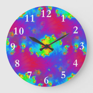 Abstract Rainbow Fractal Large Clock