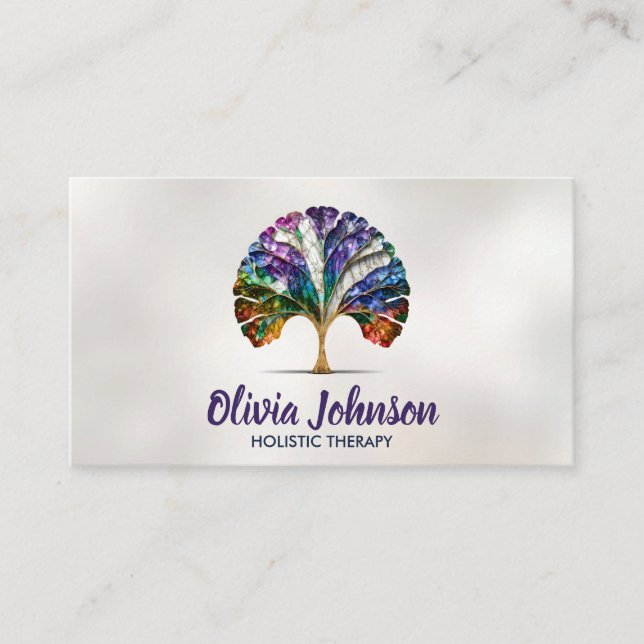 Abstract Rainbow Gingko Tree Business Card (Front)