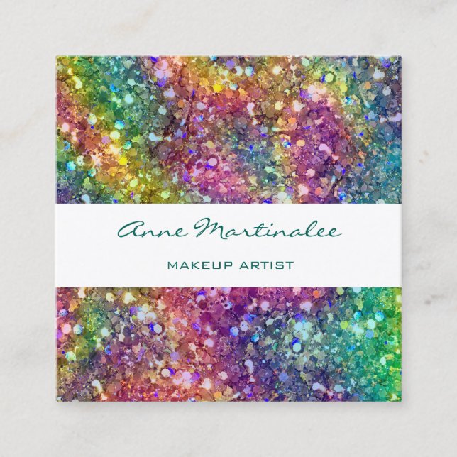 Abstract Rainbow Glitz Square Business Card (Front)