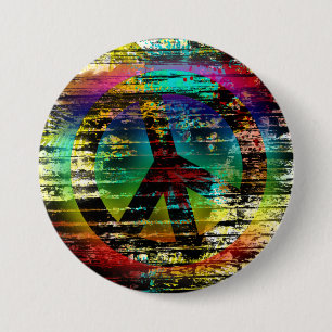 Abstract Rainbow Grunge Peace Button