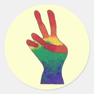 Abstract rainbow hand peace sign stickers