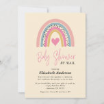 Abstract Rainbow Heart Girl Baby Shower By Mail Invitation<br><div class="desc">An adorable baby shower invitation perfect for a baby girl. This baby shower invitation is set up to be used for a shower by mail event. The design features a cute rainbow in shades of pink,  teal and gold accented with a pink heart.</div>