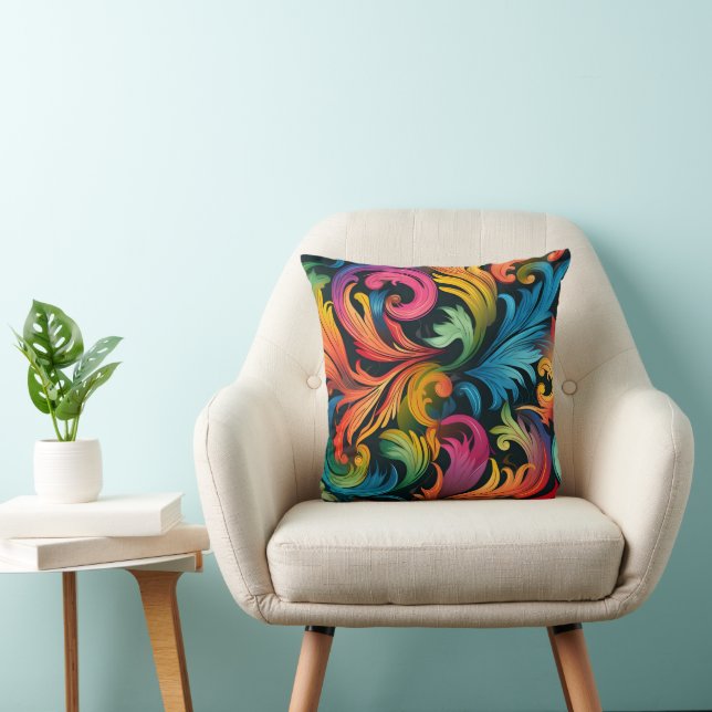Abstract Rainbow Leaf Pattern Cushion (Chair)